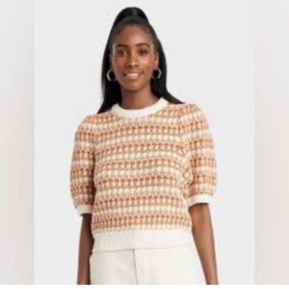 Puff Elbow Sleeve Crewneck Pullover Sweater